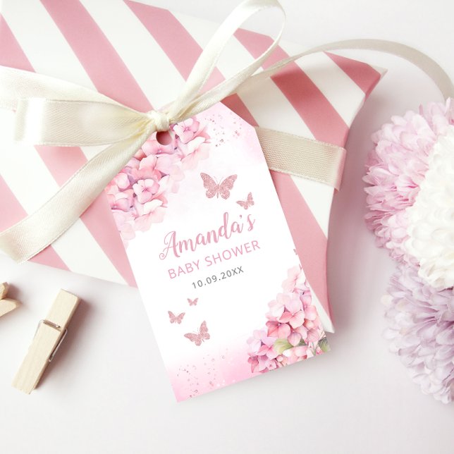 Étiquettes-cadeau Boho rose papillon Baby shower Merci (Créateur téléchargé)