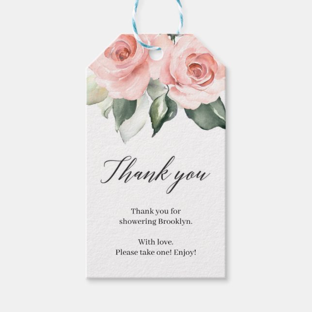 Étiquettes-cadeau Boho rose verdoyant merci pour la douche (Devant)