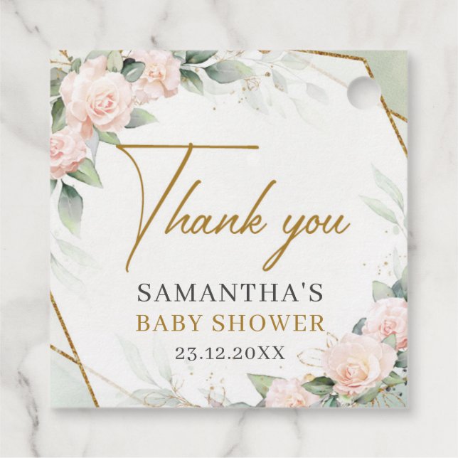 Étiquettes Cadeau Boho roses rose rousse baby shower cadre or (Dos)
