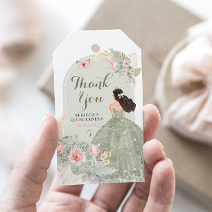 Étiquettes-cadeau Boho Sage Green Blush Rose Quinceañera Merci