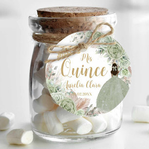 Étiquettes Cadeau Boho Sage Green Floral Pampas Quinceañera Princess