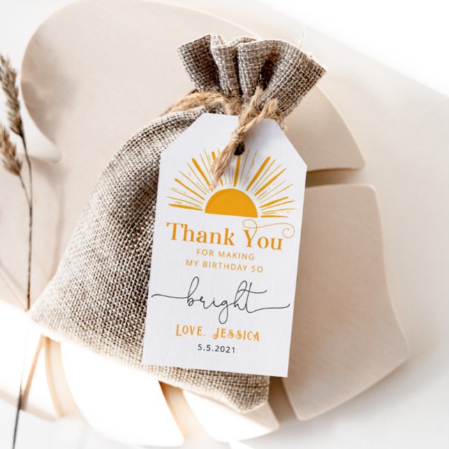 Étiquettes-cadeau Boho soleil minime anniversaire merci (Créateur téléchargé)