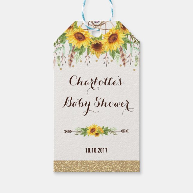 Étiquettes-cadeau Boho Sunflower Rustique Aquarelle Dreamcatcher (Devant)