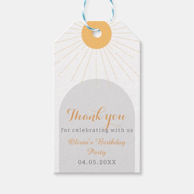 Étiquettes-cadeau Boho Sunshine Merci fête d'anniversaire (Devant)