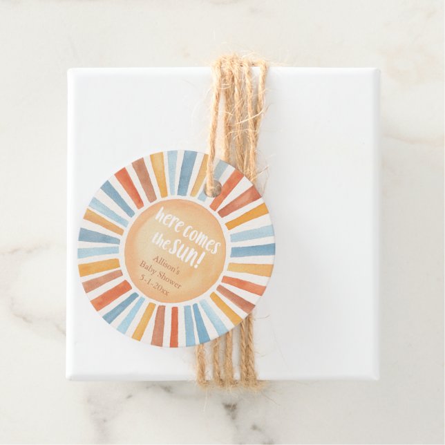 Étiquettes Cadeau Boho sunshine Voici le baby shower du soleil (En situation)