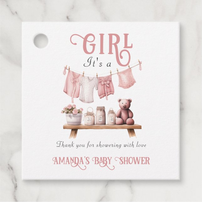 Étiquettes Cadeau Boho Sweet C'est une fille Baby shower en tissu ro (Devant)