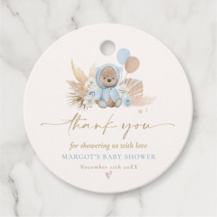 Étiquettes Cadeau Boho Teddy Bear Bleu Bearly Wait Baby shower