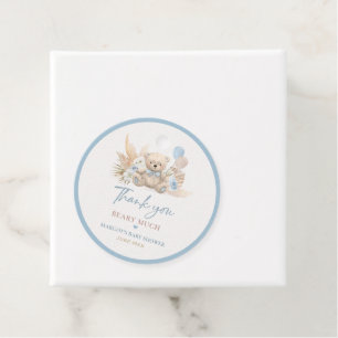 Étiquettes Cadeau Boho Teddy Bear Bleu Bearly Wait Baby shower
