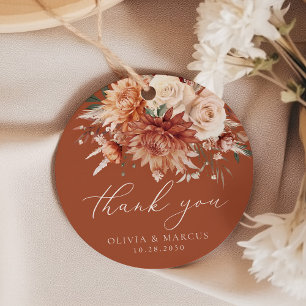 Étiquettes Cadeau Boho Terracotta Dahlia Rose Merci Mariage