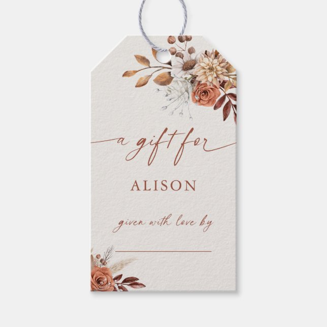 Étiquettes-cadeau Boho Terracotta Floral Display Douche (Devant)