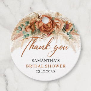 Étiquettes Cadeau Boho terrracotta orange brûlé floral fête prénupti