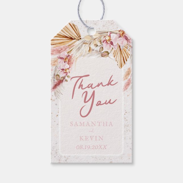 Étiquettes-cadeau Boho Tropical Beach Floral Mariage Merci (Devant)