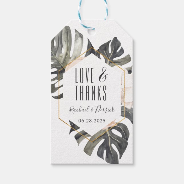 Étiquettes-cadeau Boho Tropical Floral Merci géométrique (Devant)