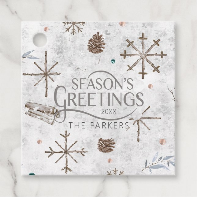 Étiquettes Cadeau Boho Twigs & Pinecone Christmas ID986 (Devant)