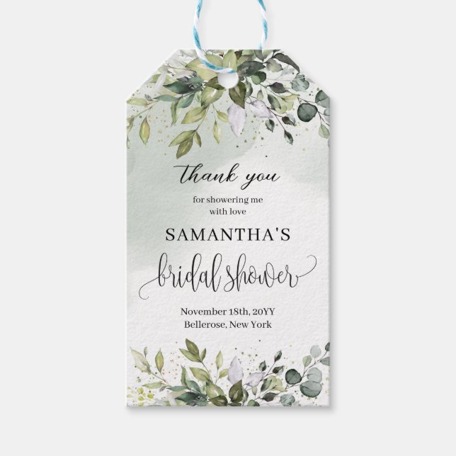 Étiquettes-cadeau Boho verdure eucalyptus feuillage wreath or (Devant)