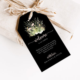 Étiquettes-cadeau Boho vert Fleur sauvage noir Mariage accueil