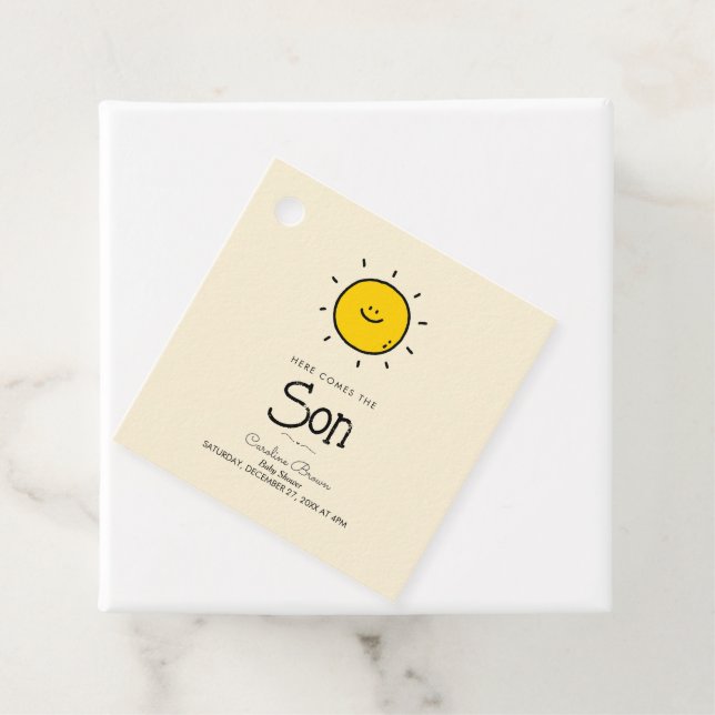 Étiquettes Cadeau Boho voici le Baby shower du fils (En situation)