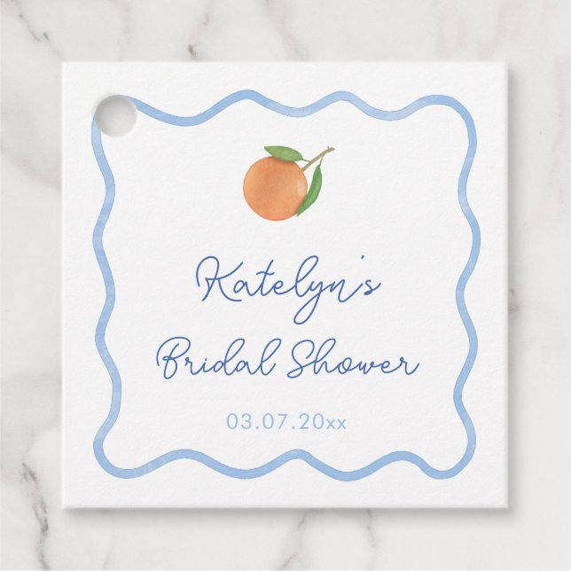 Étiquettes Cadeau Boho Wavy Line Citrus Main Squeeze Fête des mariée (Devant)