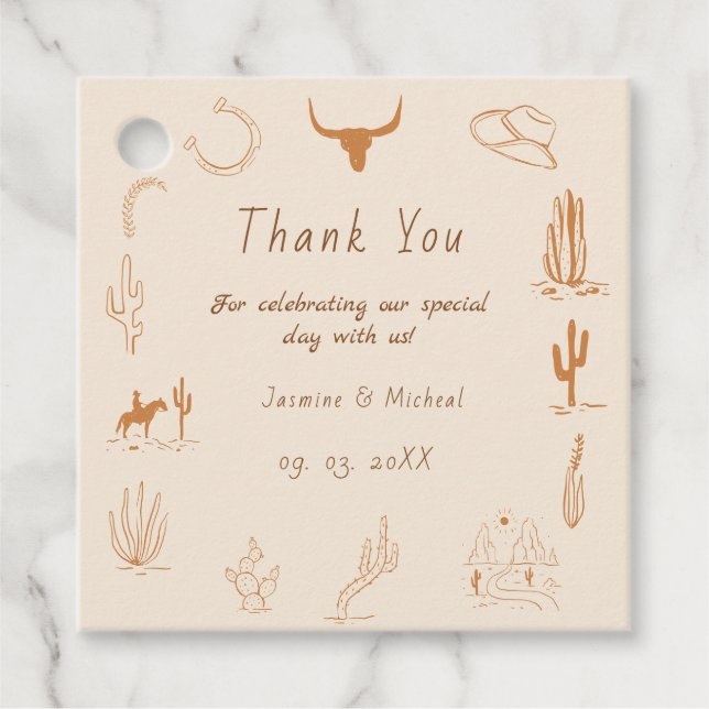 Étiquettes Cadeau Boho Western Cowboy Mariage d'illustration (Devant)