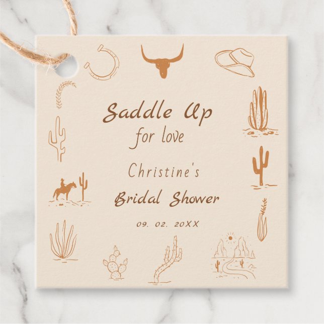 Étiquettes Cadeau Boho Western Saddup Cowboy douche nuptiale (Devant)