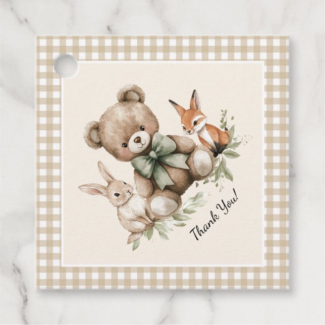 Étiquettes Cadeau bois Animaux Aquarelle Baby shower serviettes (Devant)