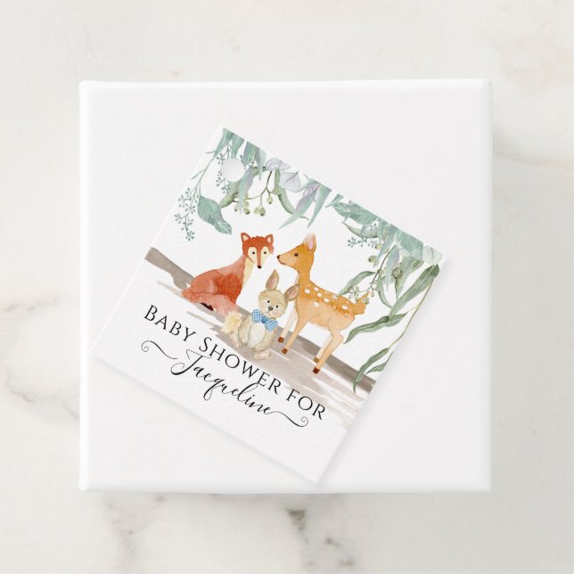 Étiquettes Cadeau Bois Animaux Cerf Lapin Fox bébé garçon douche (En situation)