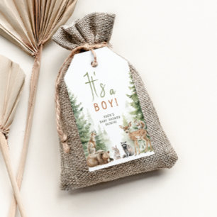 Étiquettes-cadeau Bois Animaux C'est un garçon Baby shower Merci
