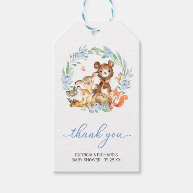 Étiquettes-cadeau Bois Animaux Végétation Baby shower Merci (Devant)