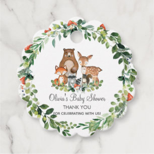Étiquettes Cadeau Bois Animaux Végétation Baby shower Merci