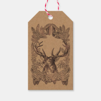 Étiquettes-cadeau Bois Cerf Noël Russe Kraft Forest Tartan