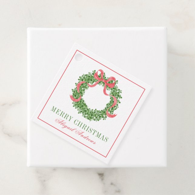 Étiquettes Cadeau Bois de Noël Rouge (En situation)