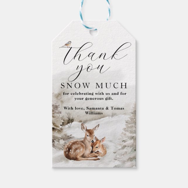 Étiquettes-cadeau Bois d'hiver Oh Deer Thème Baby Boy Douche (Devant)