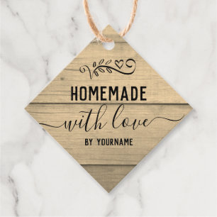 Étiquettes Cadeau Bois Fancy Script fait maison avec amour Affaires