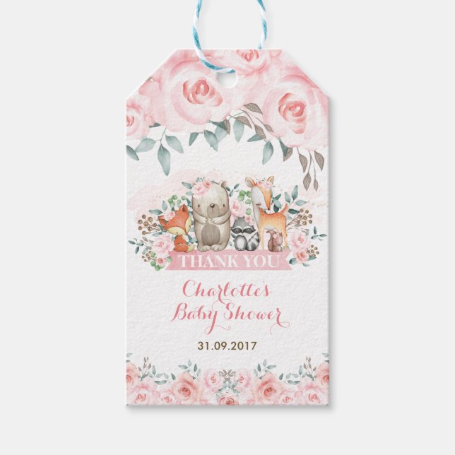 Étiquettes-cadeau Bois féminin Soft Pastel Rose Roses Merci (Devant)