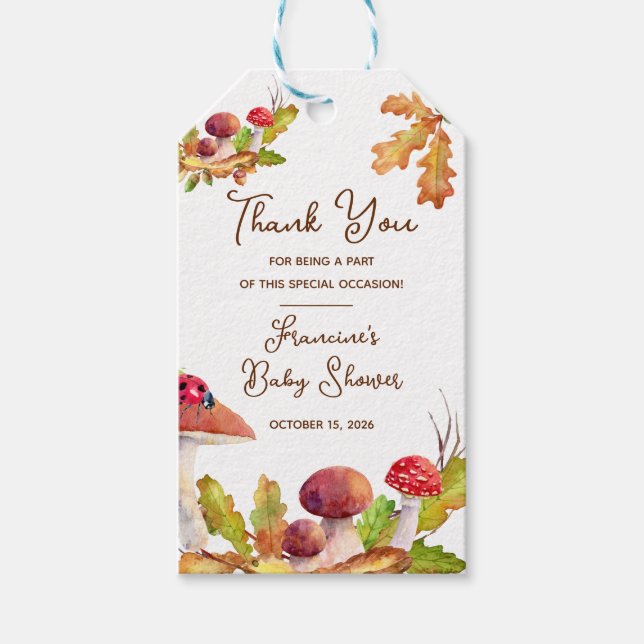 Étiquettes-cadeau Bois, Forêt d'automne, Baby shower de champignons (Devant)