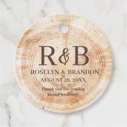 Étiquettes Cadeau Bois Mariage rustique Monogramme merci