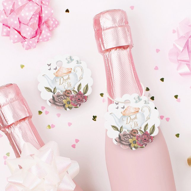 Étiquettes Cadeau Bois-moi | Théière et Tasse Alice au Pays des Merv (Créateur téléchargé)