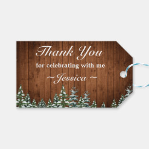 Étiquettes-cadeau Bois neigeux & Pin de forêt Anniversaire Merci Fav