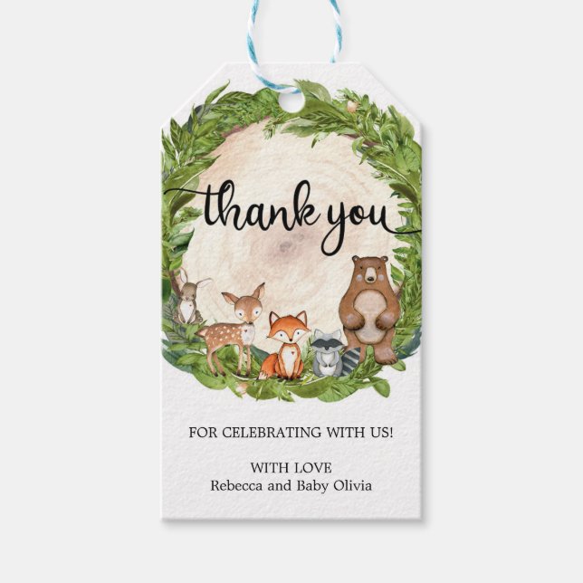 Étiquettes-cadeau Bois rustique animaux bois tranche de bois merci t (Devant)