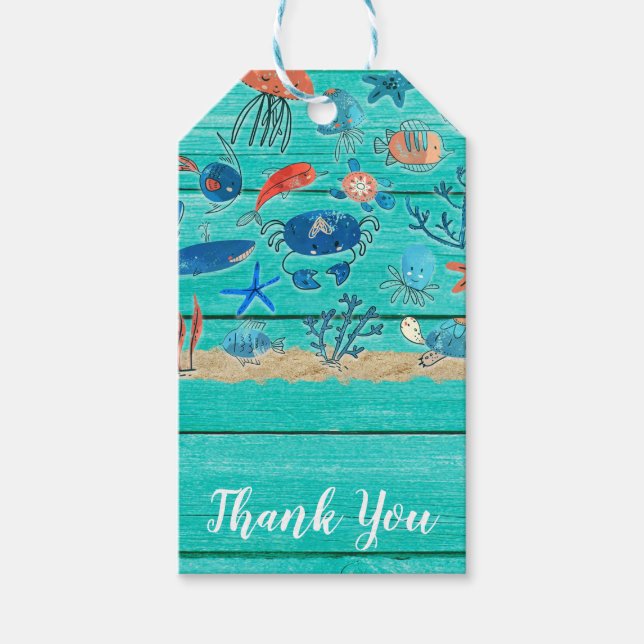 Étiquettes-cadeau Bois Turquoise rustique et sous la mer Amis Whimsi (Devant)