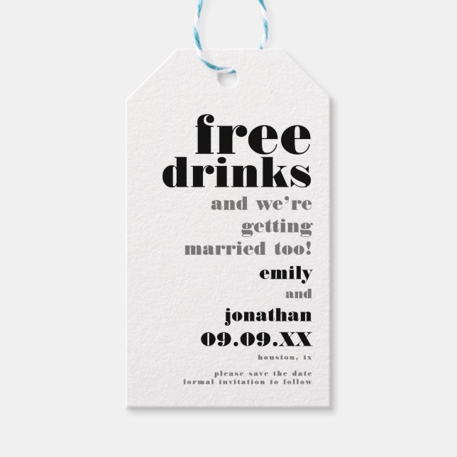 Étiquettes-cadeau Boissons Gratuites Se Marier Trop Amusant Enregist (Devant)