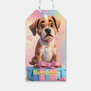 Étiquettes-cadeau Boîte Amis Pelucheux Chien Boxer avec Cadeaux Colo