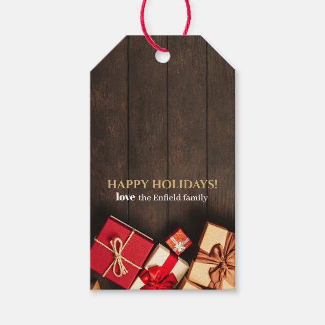 Étiquettes-cadeau Boîte cadeau rustique, Noël (Devant)