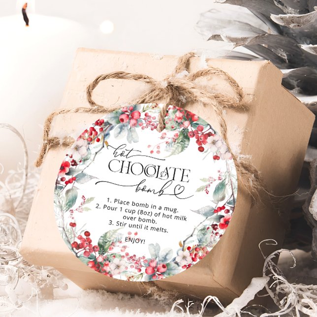 Étiquettes Cadeau Bombe à chocolat chaud Hiver Floral (Créateur téléchargé)
