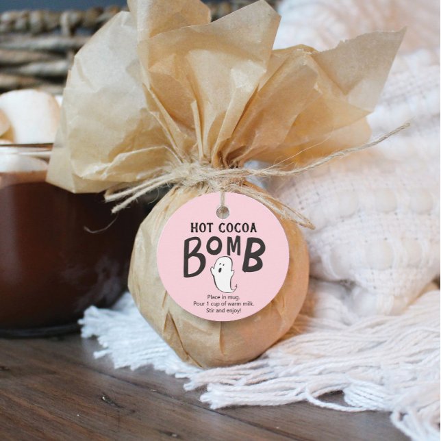 Étiquettes Cadeau Bombe Chocolat Chaud Favoriser Halloween rose (Créateur téléchargé)