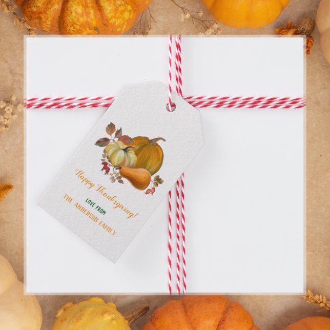 Étiquettes-cadeau Bon thanksgiving Automne Harvest Citrouille Foliin (Créateur téléchargé)