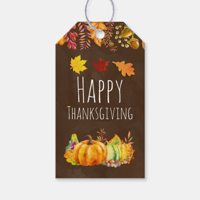 Étiquettes-cadeau Bon thanksgiving avec Citrouilles et Foliage (Devant)