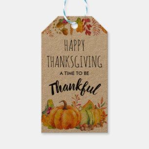 Étiquettes-cadeau Bon thanksgiving Citrouilles et feuillage d'automn