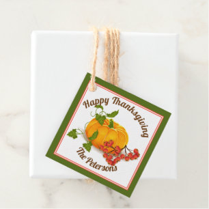 Étiquettes Cadeau Bon thanksgiving d'automne citrouille et baies bru