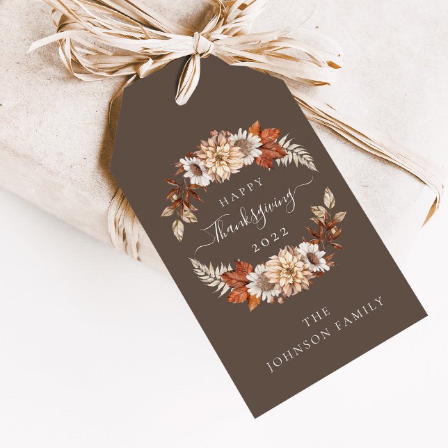 Étiquettes-cadeau Bon thanksgiving floral à automne Brown rustique (Créateur téléchargé)